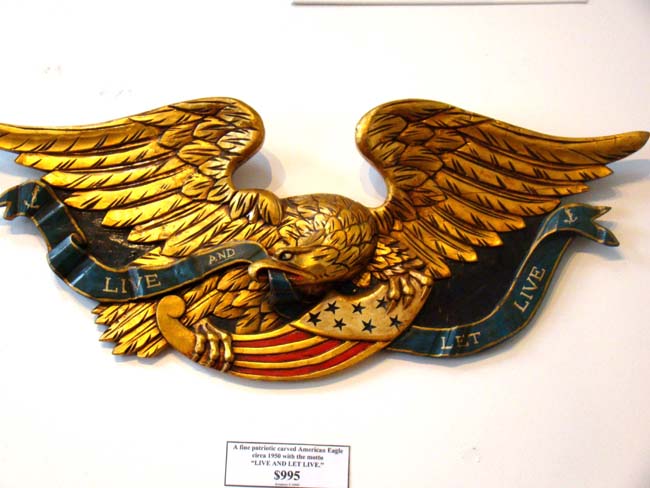 A mid century American carved eagle with motto "Live and Let Live" — image 2